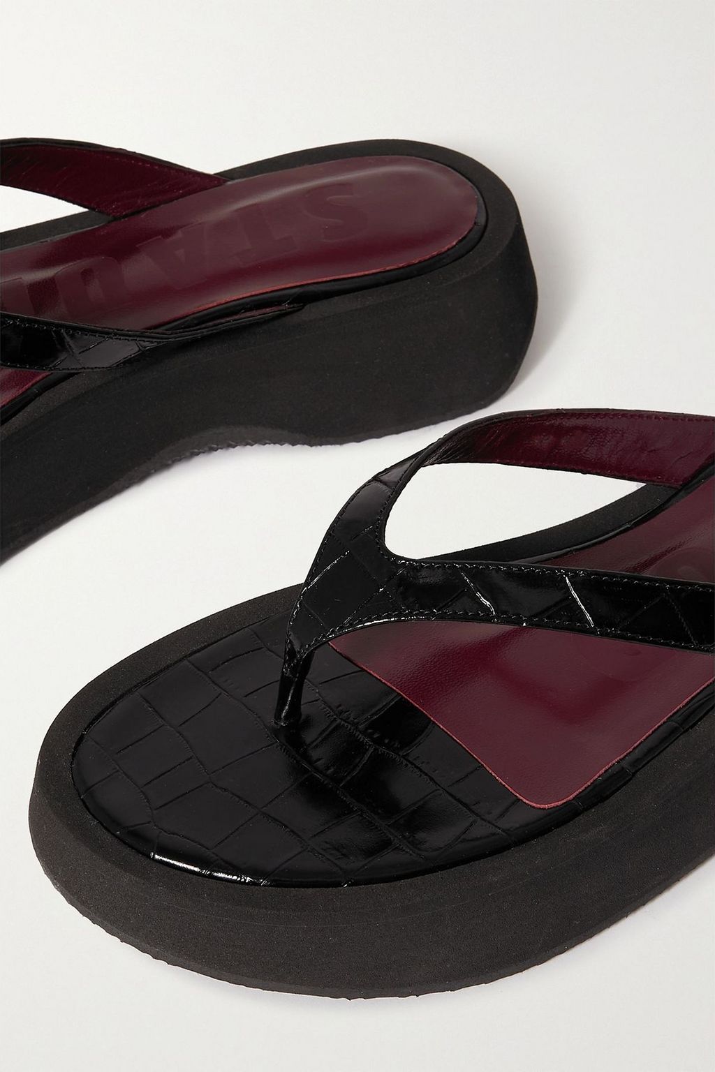 STAUD Tessa croc-effect leather platform flip flops