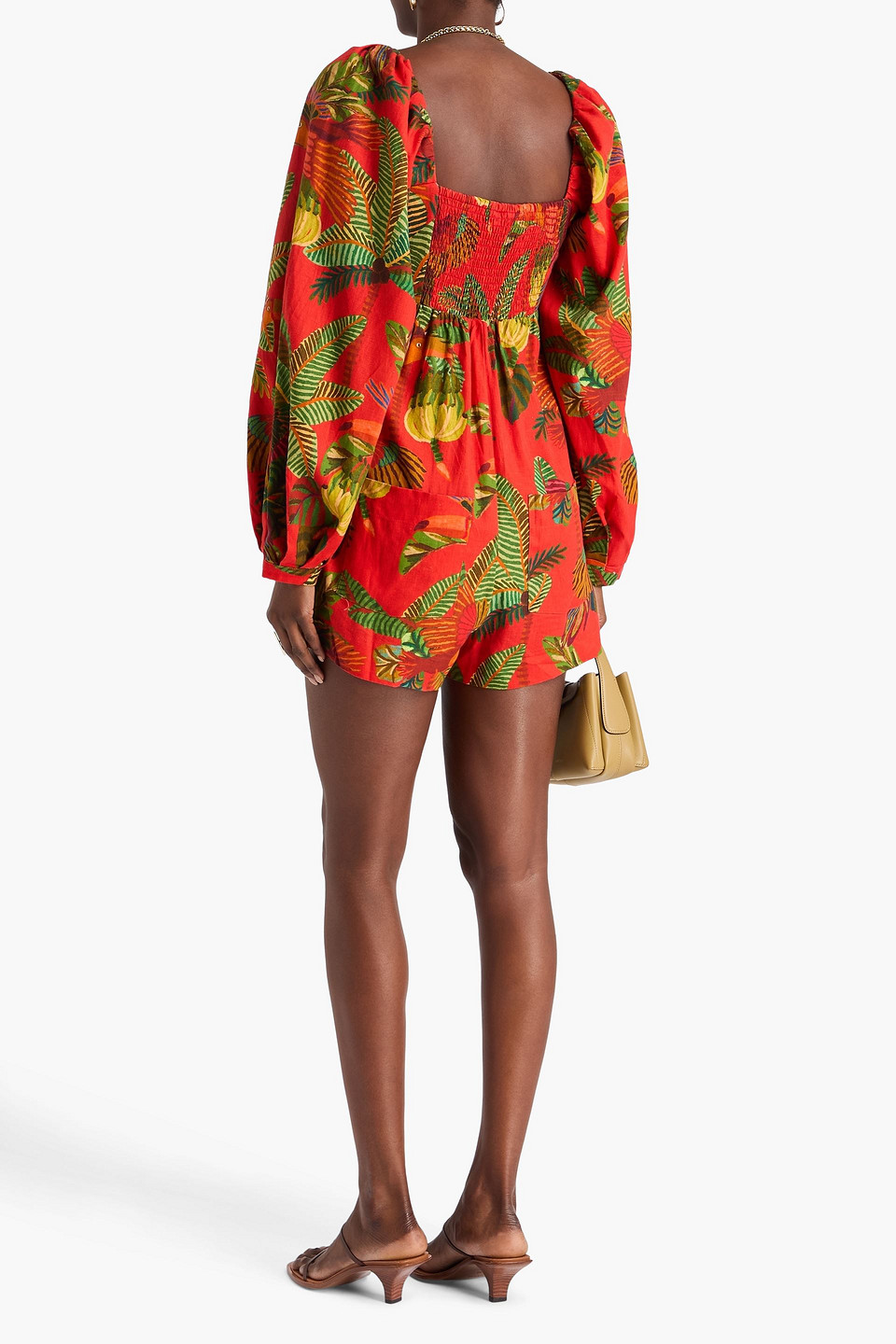  Farm Rio - Printed Linen-blend Playsuit - Red - Xs 