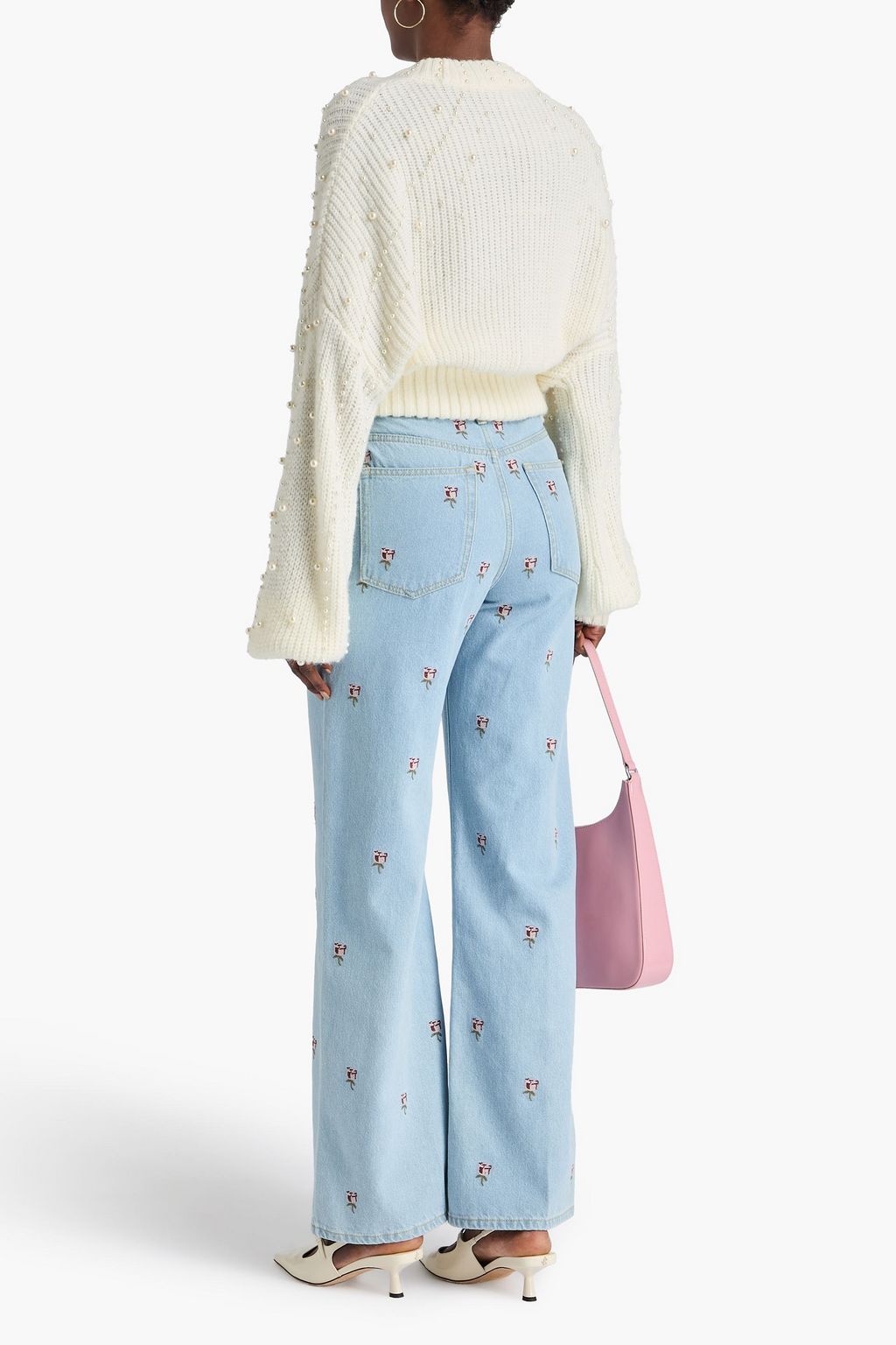 FARM RIO Embroidered high-rise wide-leg jeans