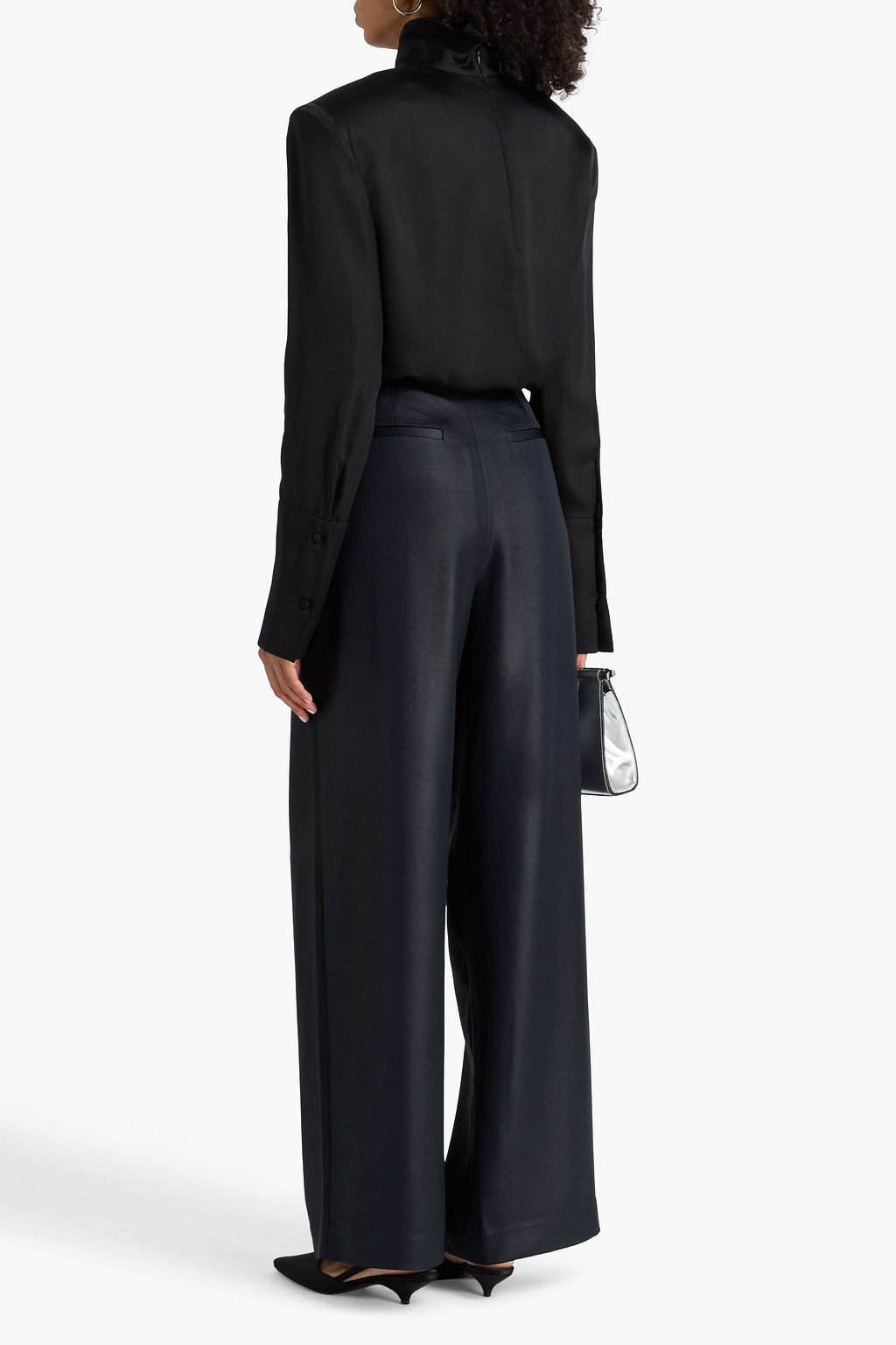 ANINE BING Josephine silk-blend satin turtleneck top