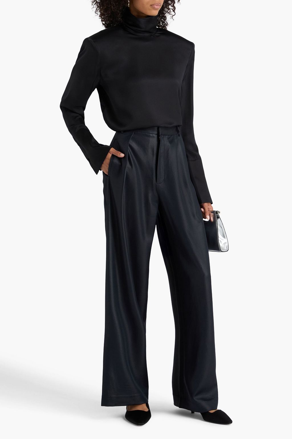 ANINE BING Josephine silk-blend satin turtleneck top