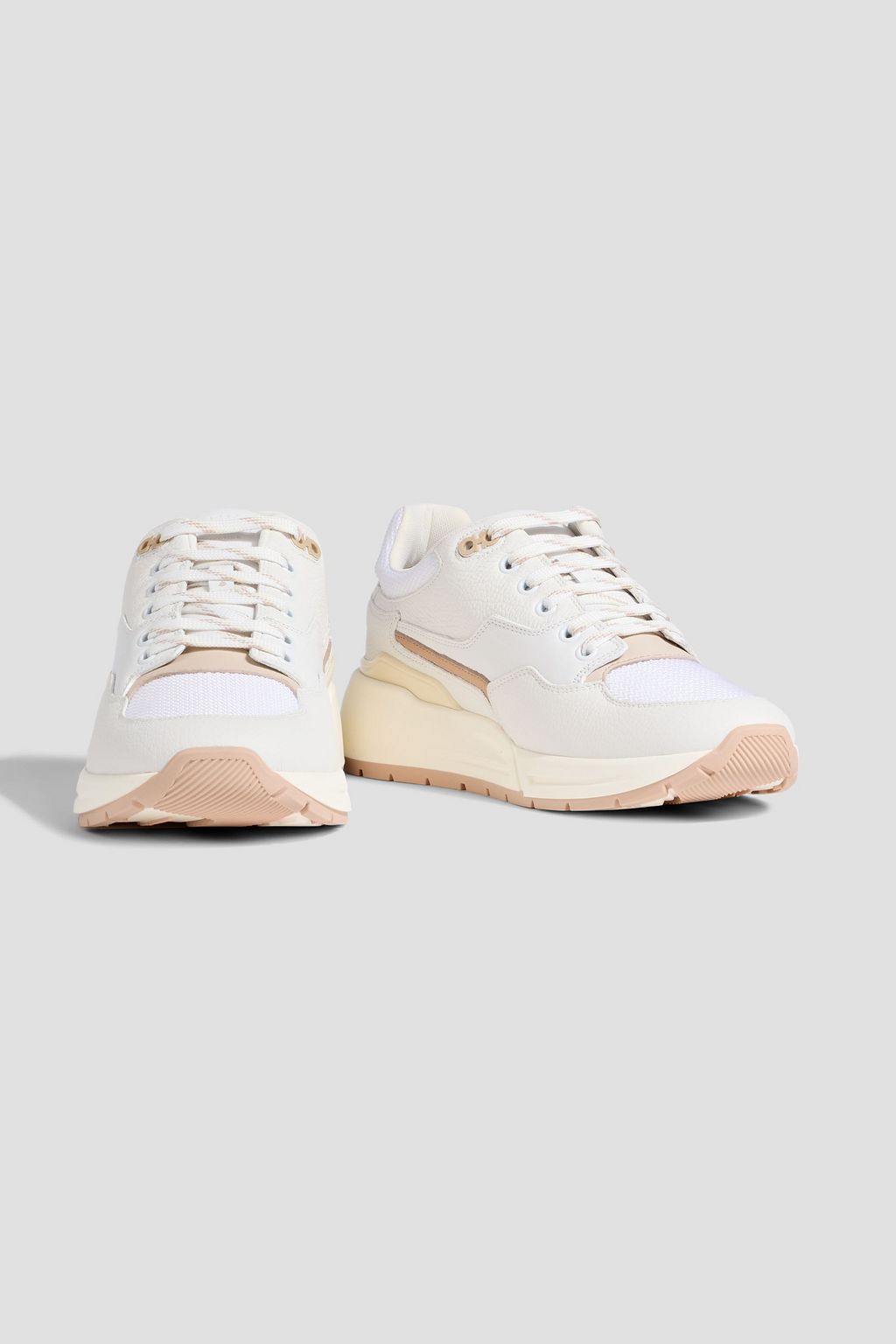 FERRAGAMO Cosma mesh, smooth and pebbled-leather sneakers