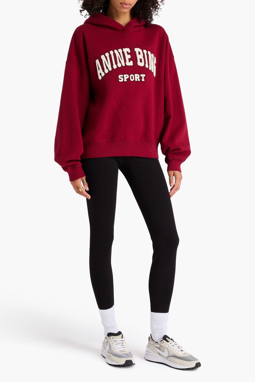 ANINE BING Alec oversized appliquéd cotton-fleece hoodie