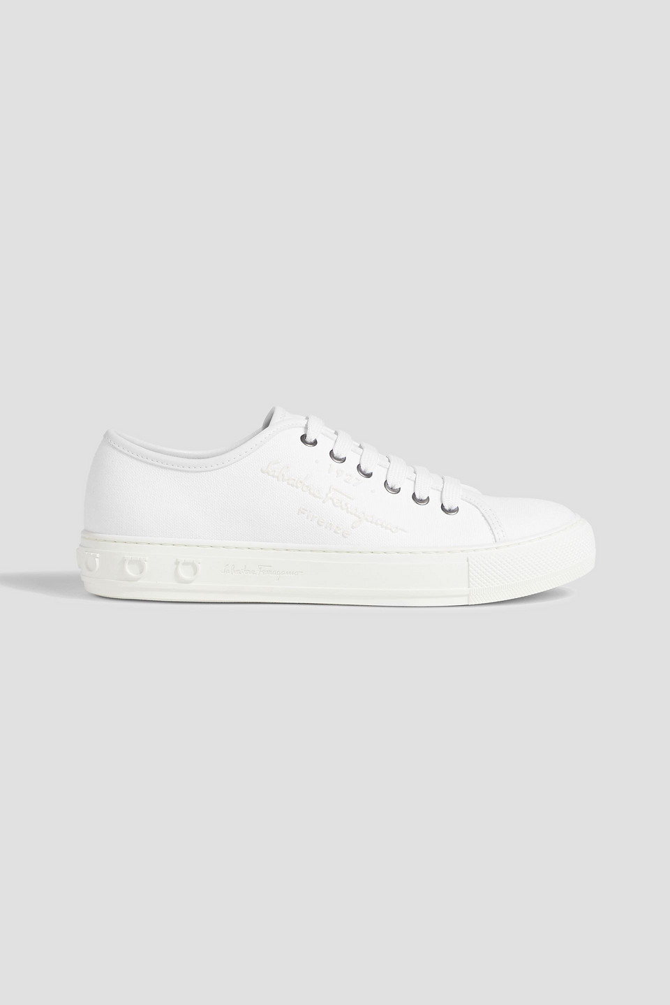 Ferragamo Leather-trimmed Canvas Sneakers In White