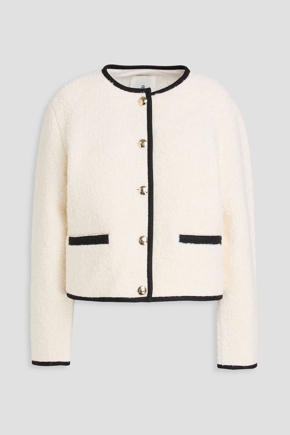 Anine Bing Logan Wool-blend Bouclé-tweed Jacket In White
