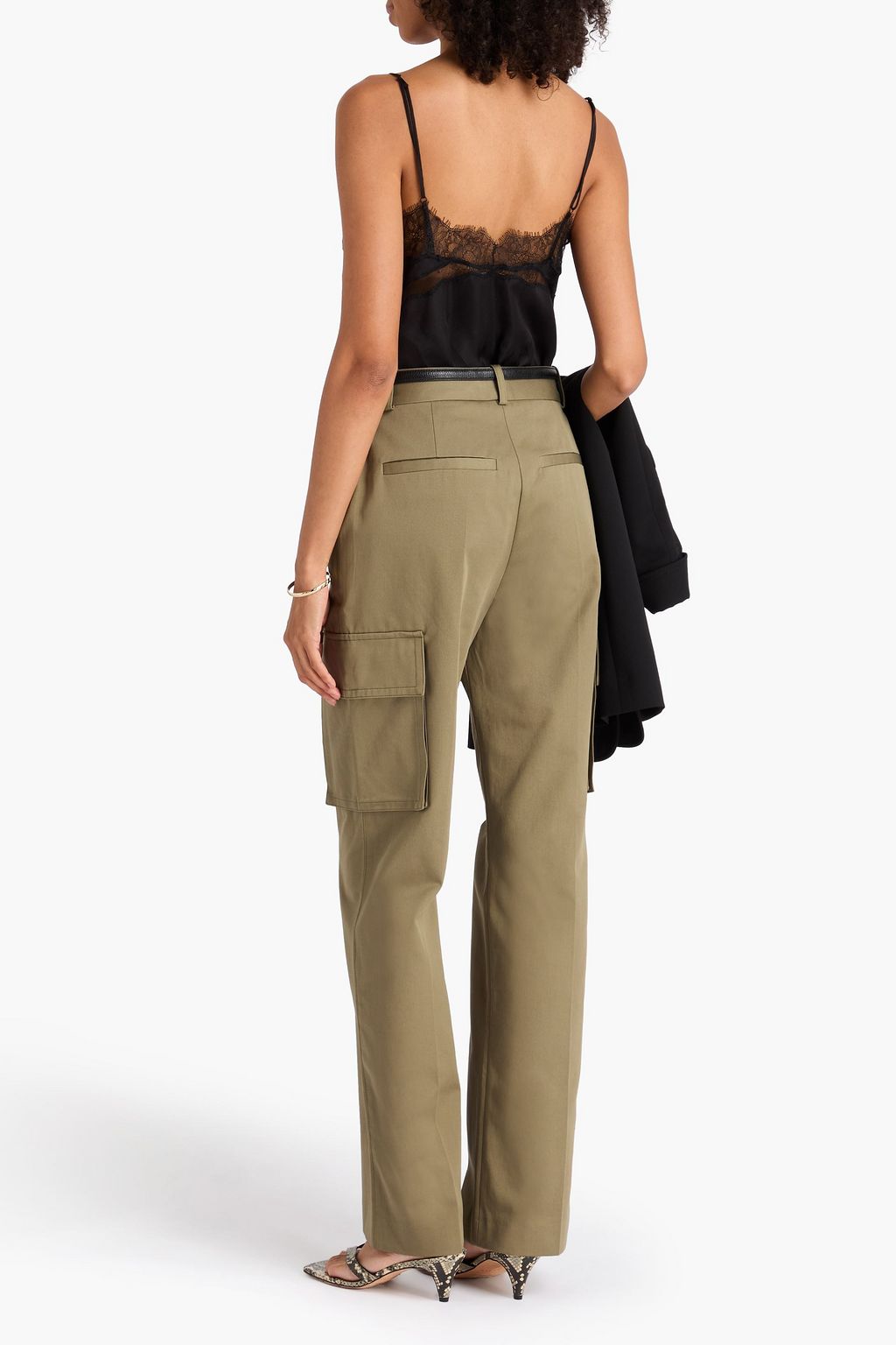 ANINE BING Top „Dorothy“ aus Satin aus einer Seidenmischung mit Einsätzen aus schnurgebundener Spitze