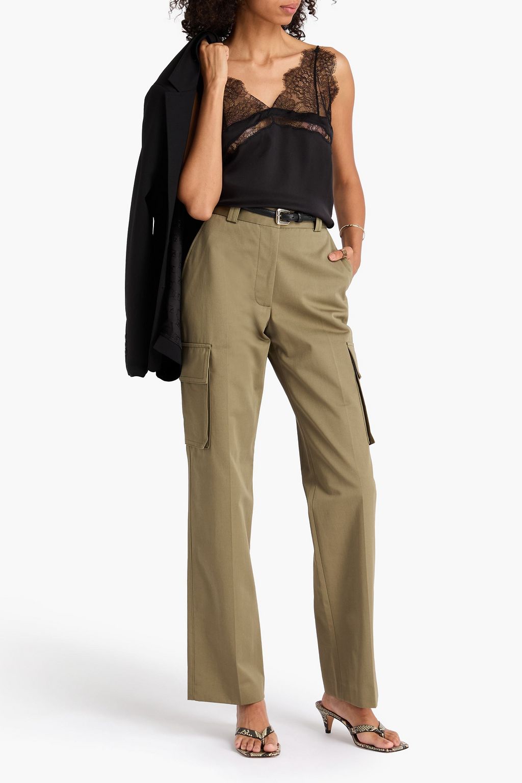 ANINE BING Top „Dorothy“ aus Satin aus einer Seidenmischung mit Einsätzen aus schnurgebundener Spitze