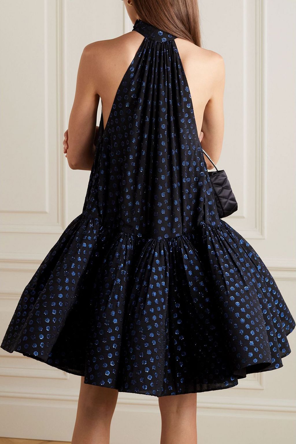 LANVIN Metallic polka-dot fil coupé silk-blend chiffon halterneck mini dress