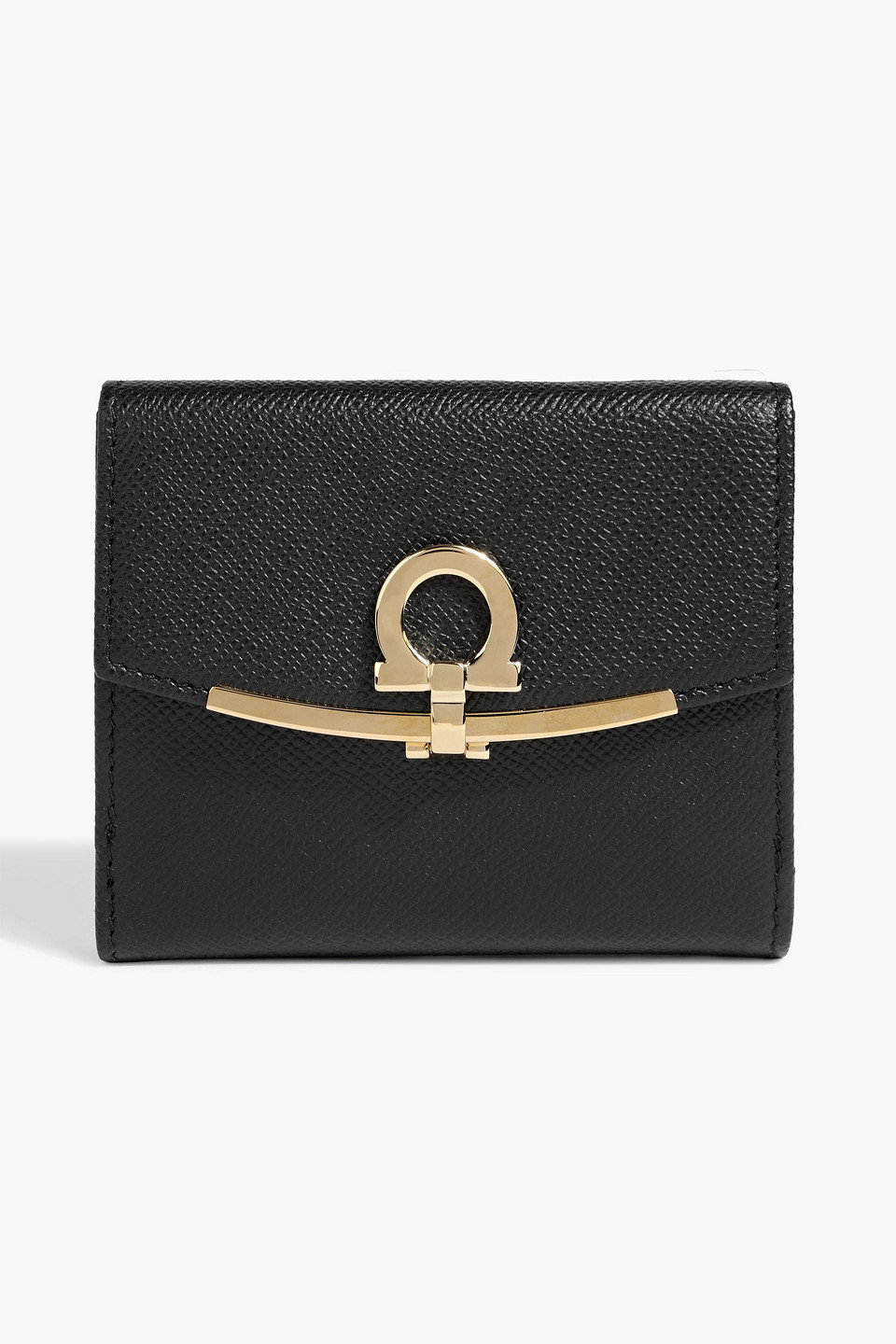 Ferragamo Gancini Pebbled-leather Wallet In Black