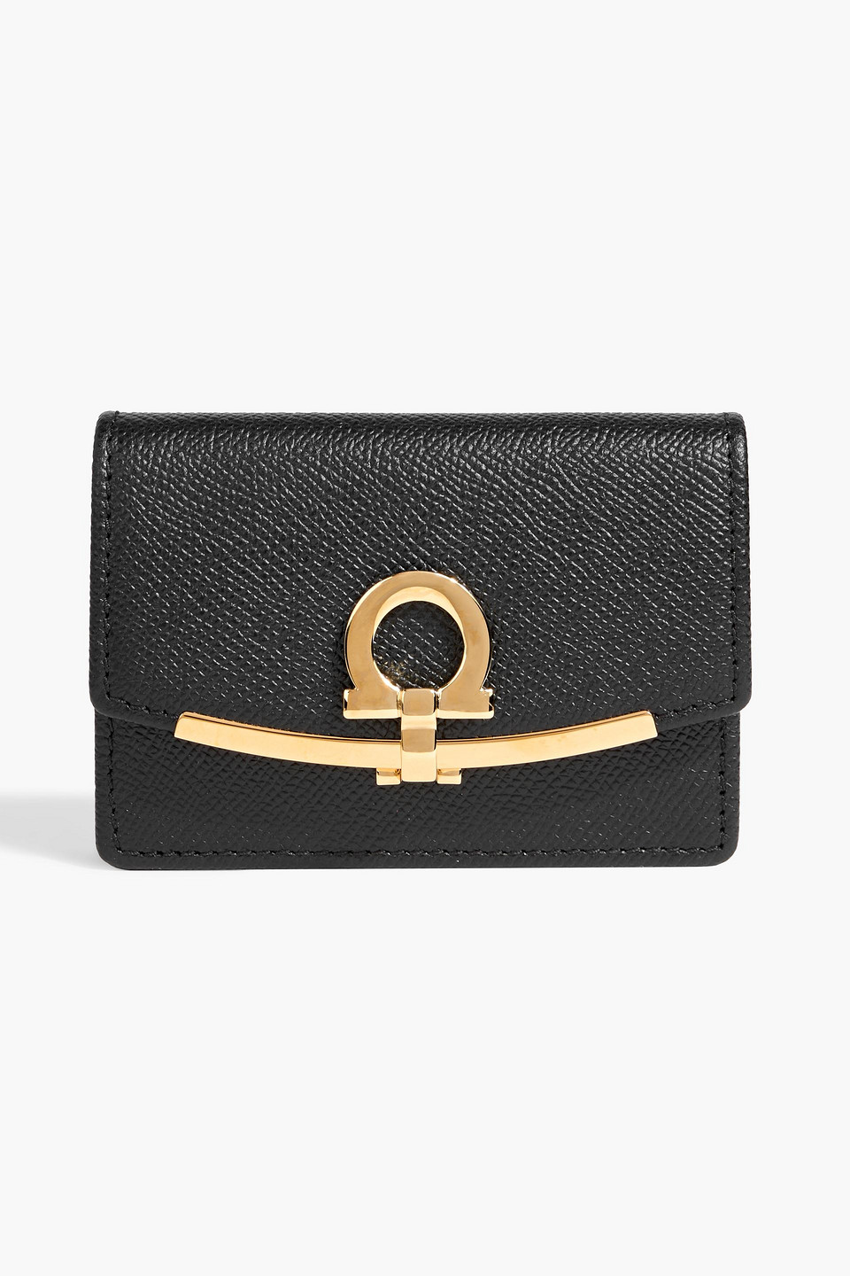 Ferragamo Gancini Pebbled-leather Wallet In Black