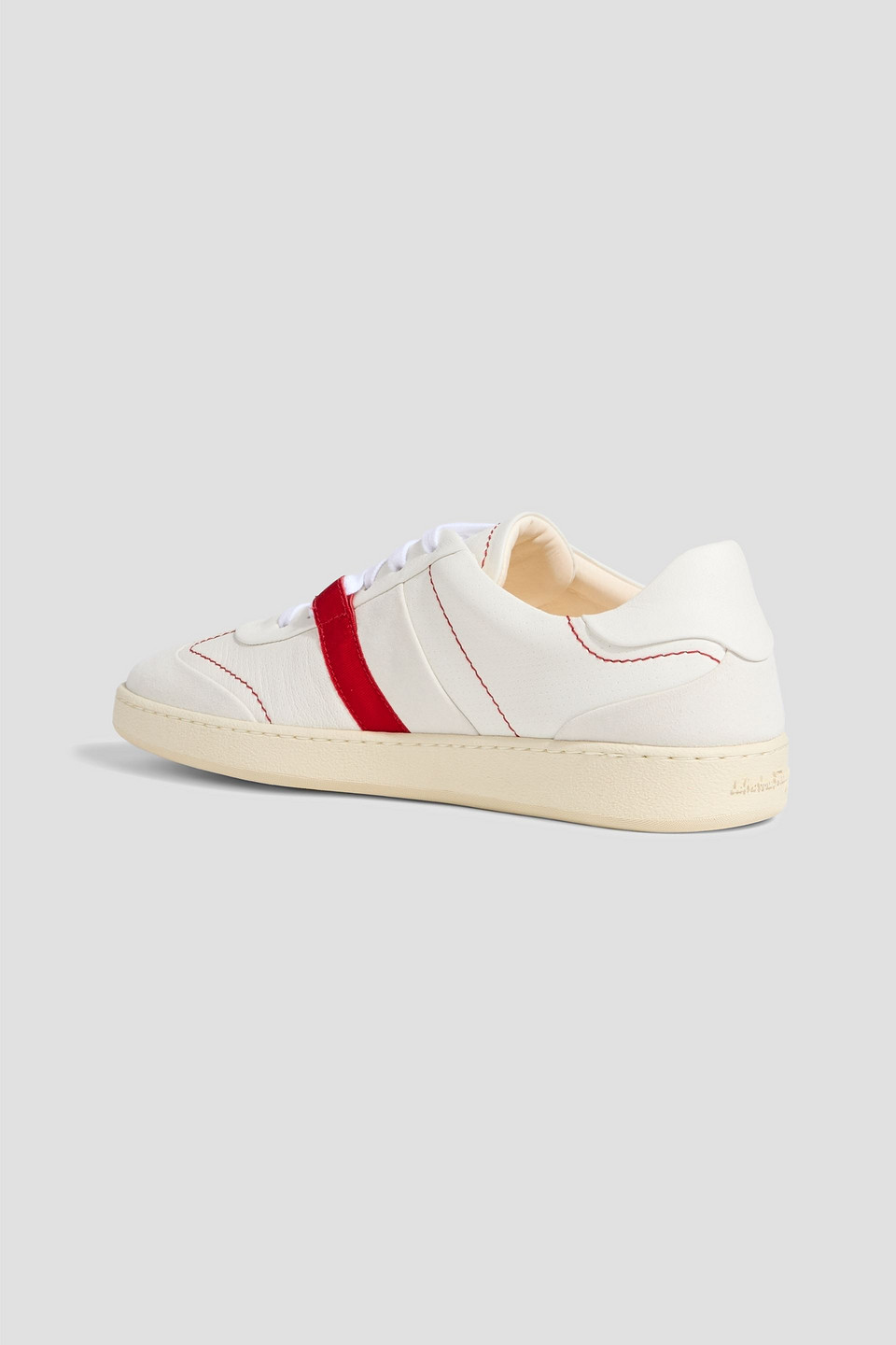 Ferragamo Garda Perforated Leather And Suede Sneakers In White