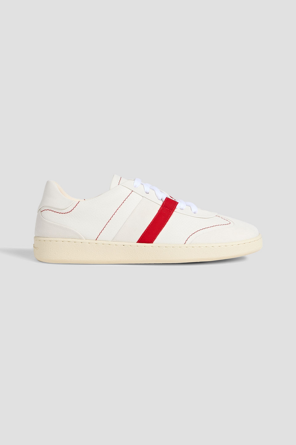 Ferragamo Garda Perforated Leather And Suede Sneakers In White