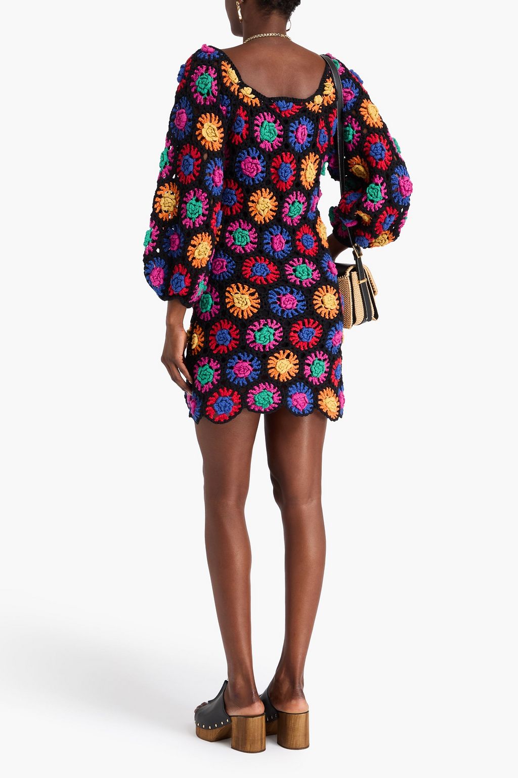 FARM RIO Scalloped crocheted cotton mini dress