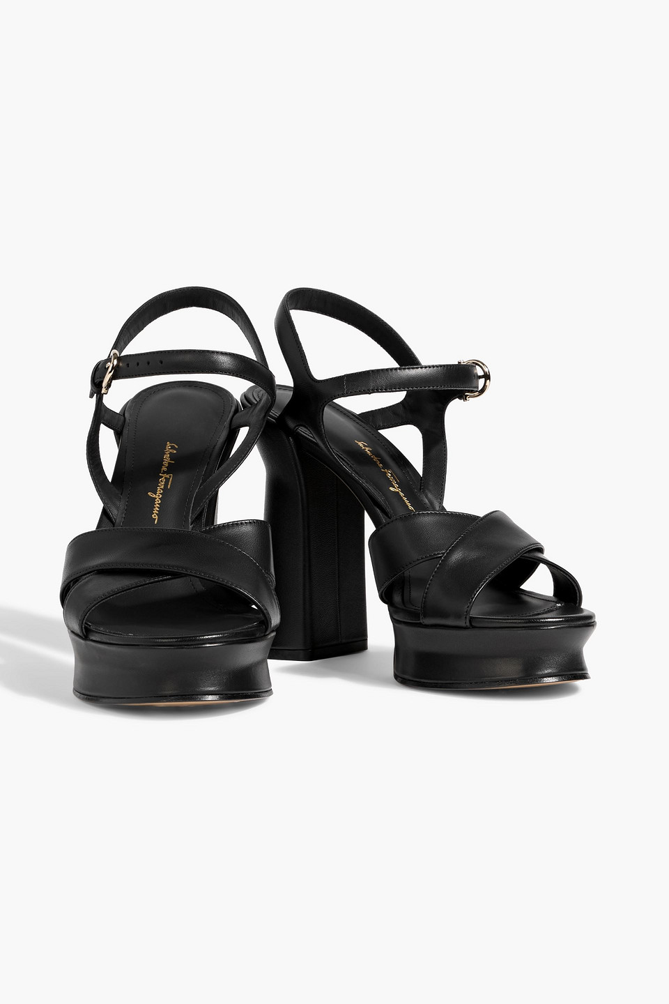 Ferragamo Sonya Leather Platform Sandals In Black