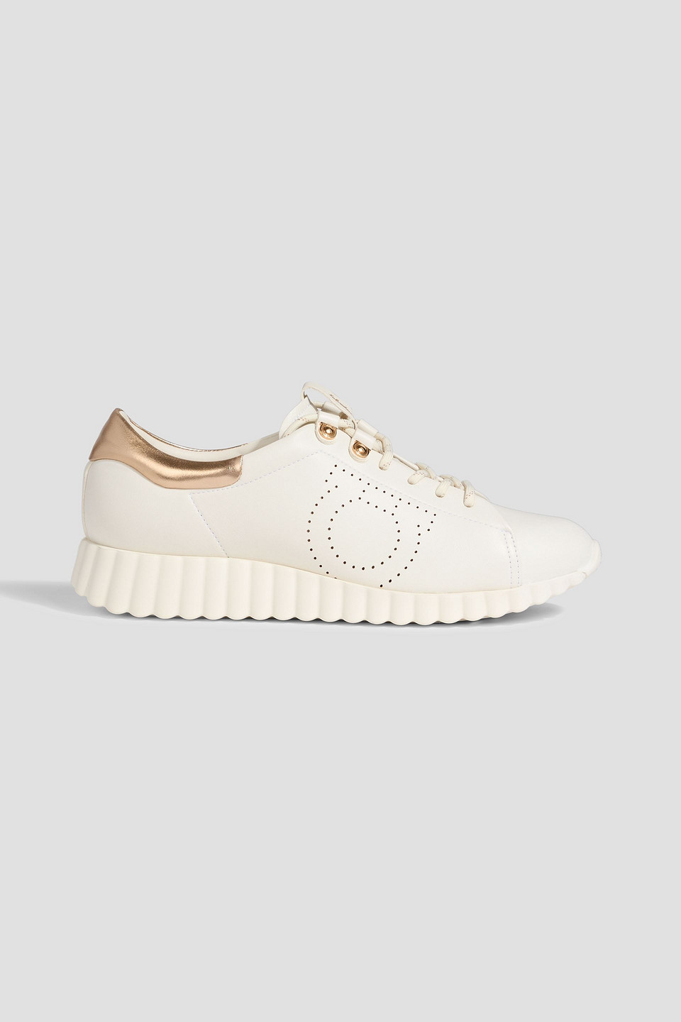 Ferragamo Gancini Perforated Leather Sneakers In White