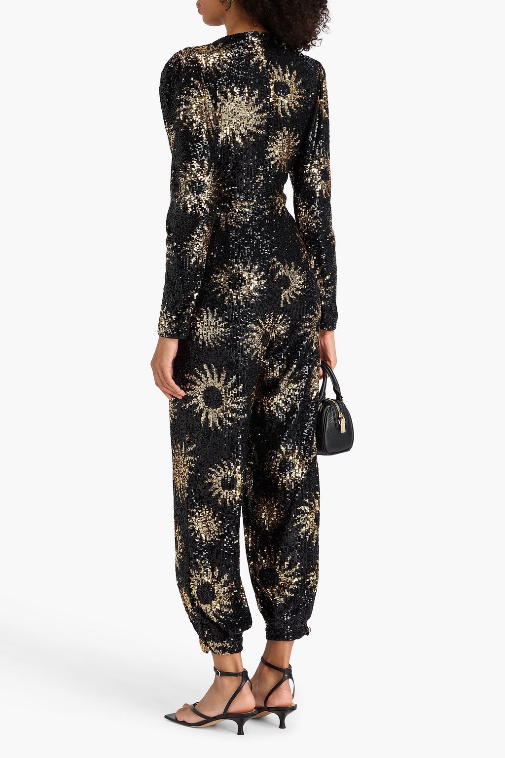 FARM RIO Cropped sequined tulle jumpsuit