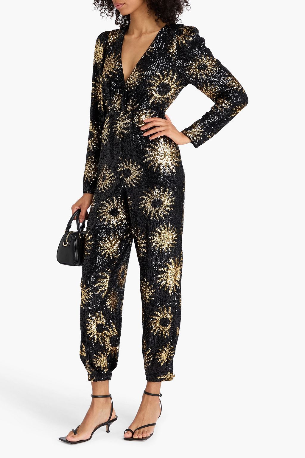 FARM RIO Cropped sequined tulle jumpsuit