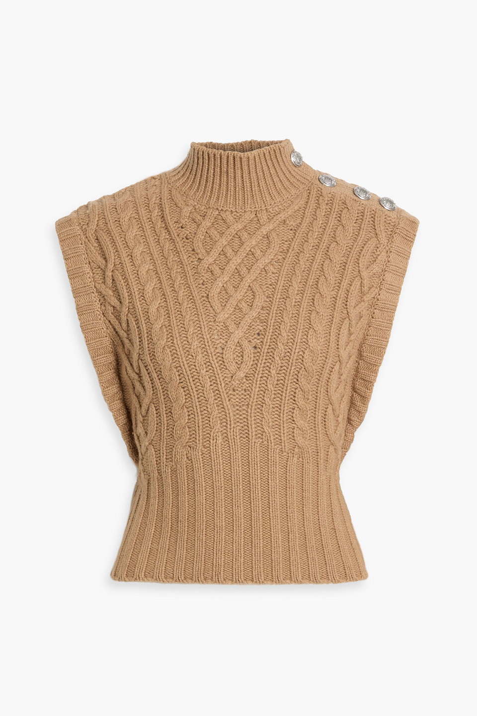 Veronica Beard Holton Cable-knit Wool Turtleneck Vest In Brown