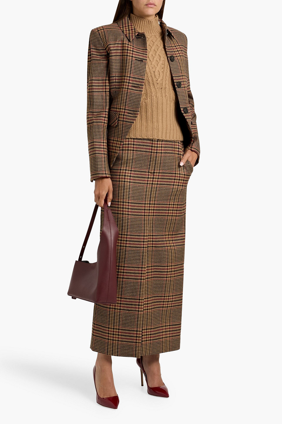 Veronica Beard Aire Dickey Checked Wool-tweed Blazer In Brown