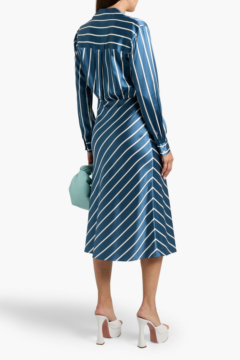 Veronica Beard Otis Striped Silk-blend Satin Midi Dress In Blue