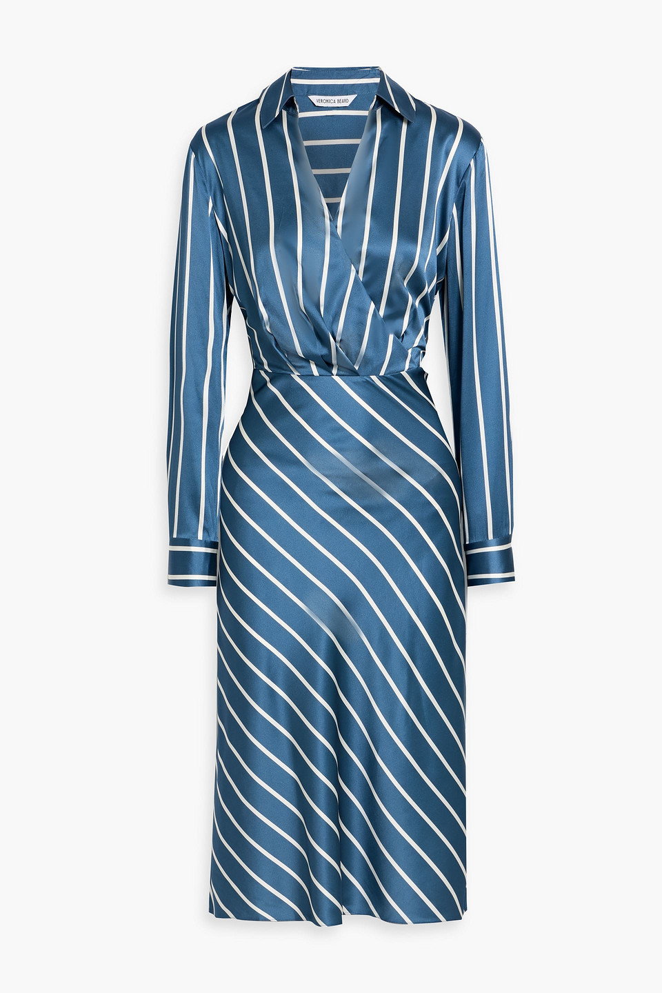 Veronica Beard Otis Striped Silk-blend Satin Midi Dress In Blue