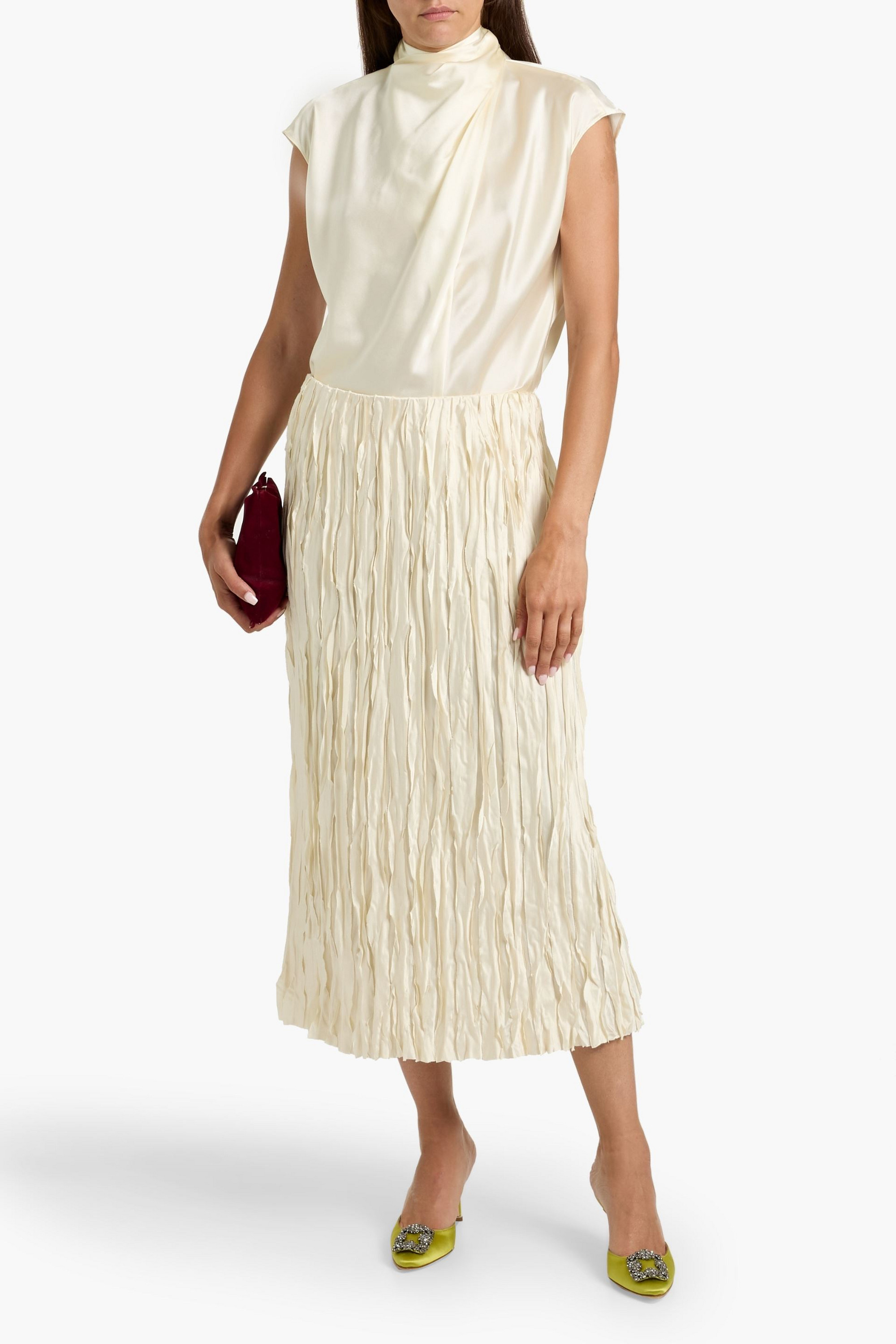 Veronica Beard Leilany draped silk-blend satin top
