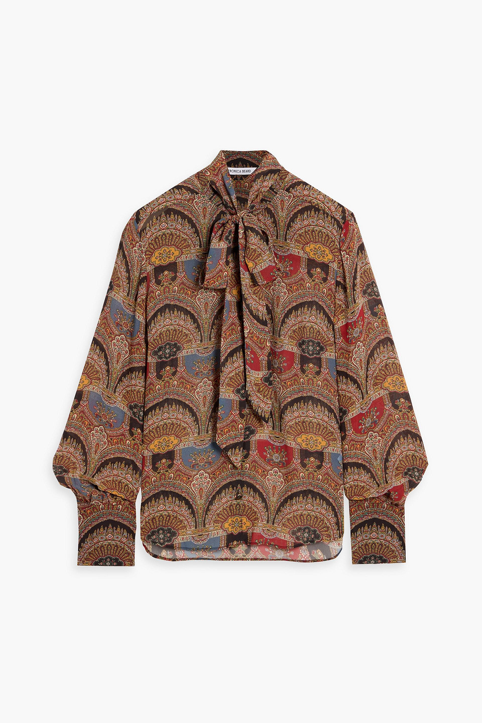 Veronica Beard Elaine Pussy-bow Paisley-print Silk-chiffon Blouse In Brown
