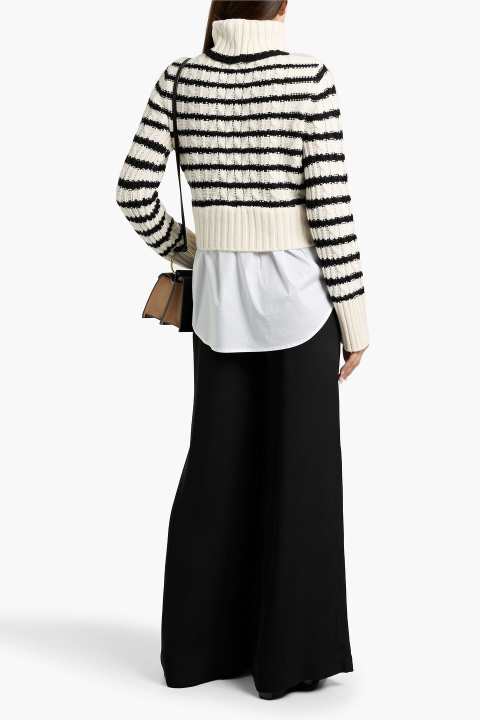 Veronica Beard Iyla Striped Cable-knit Wool And Cotton-blend Poplin Sweater In Nude