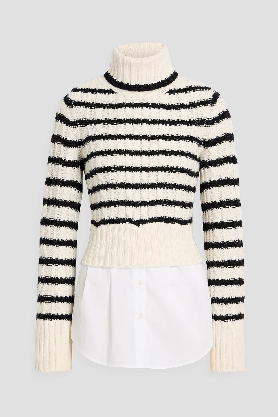 Veronica Beard Iyla Striped Cable-knit Wool And Cotton-blend Poplin Sweater In Nude