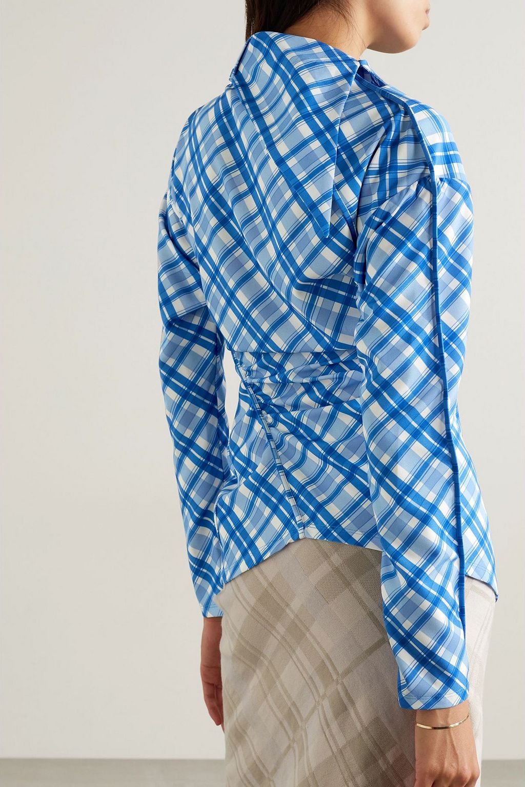 COMMISSION Runup scarf-detailed asymmetric checked crepe shirt