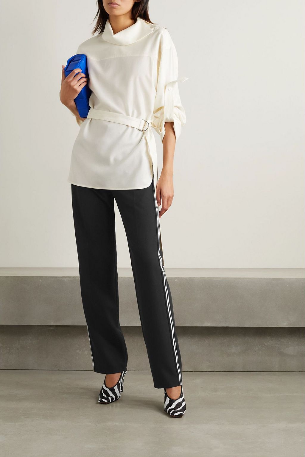 COMMISSION Tennis striped stretch-crepe track pants