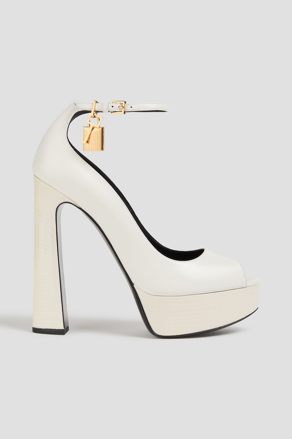 Tom Ford Padlock Embellished Leather Platform Pumps In White