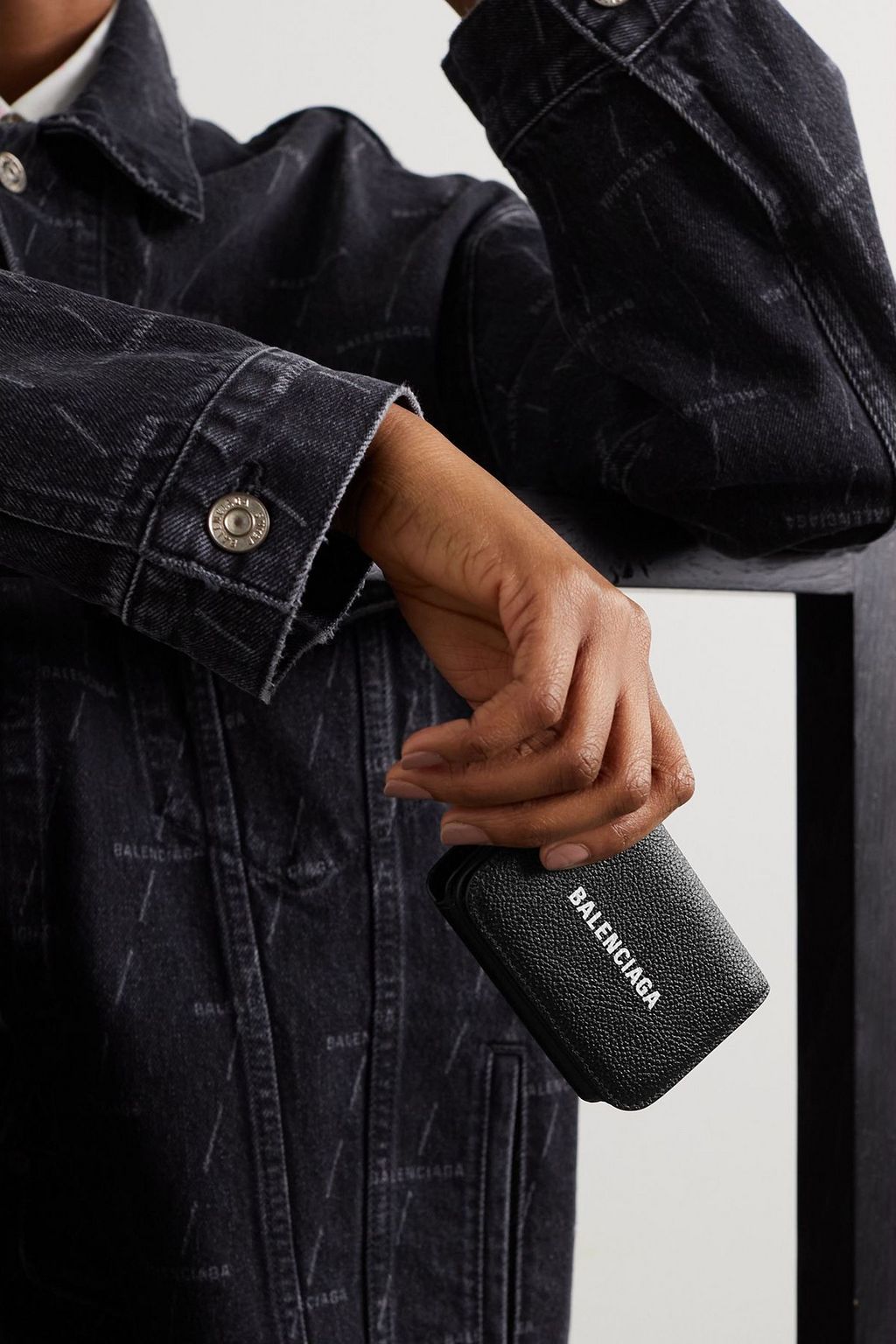 BALENCIAGA Mini printed textured-leather wallet