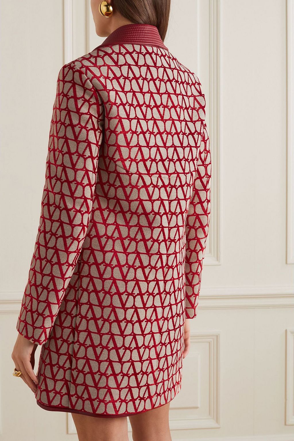 VALENTINO GARAVANI Toile Iconographe leather-trimmed flocked canvas coat