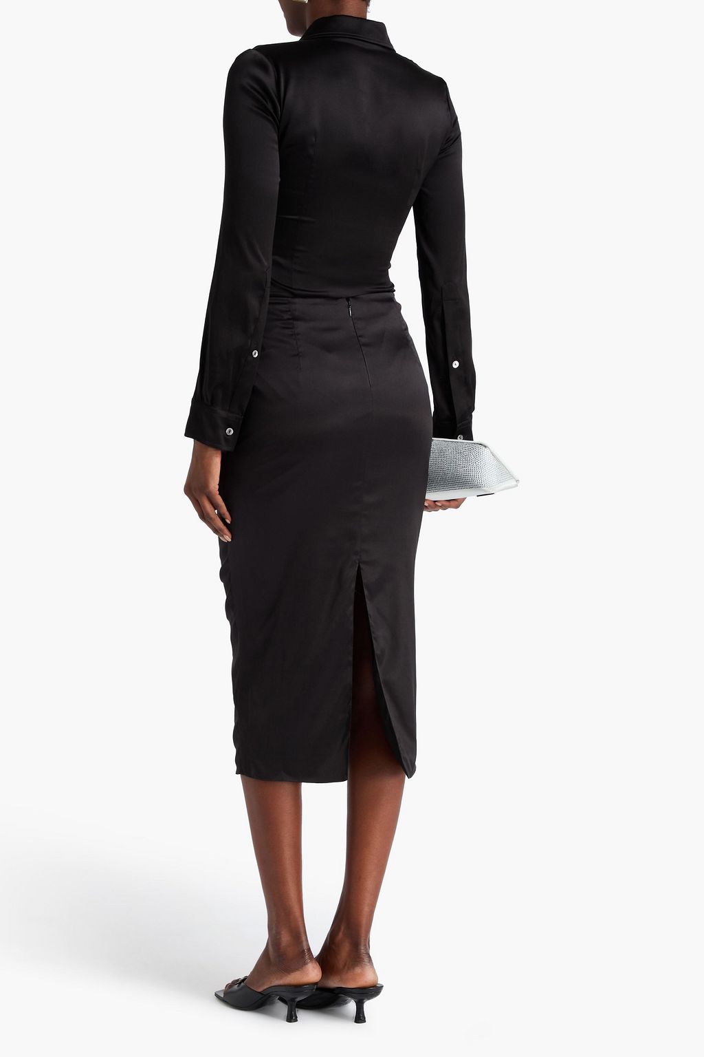 ALESSANDRA RICH Ruched silk-satin midi pencil skirt