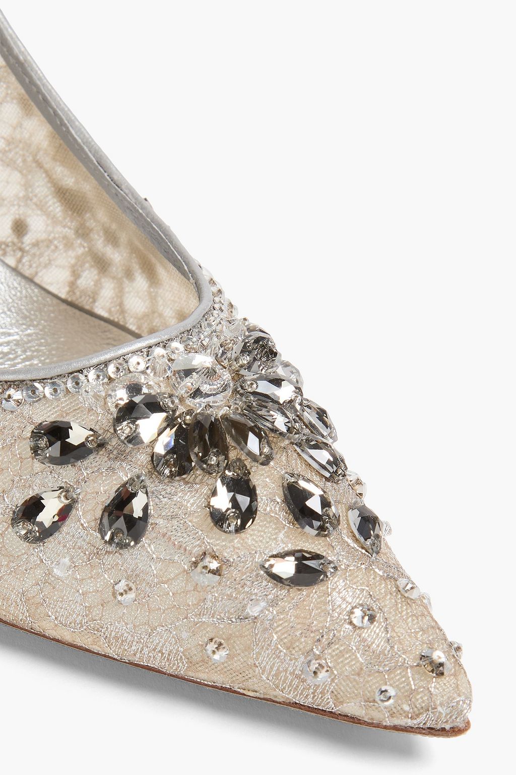 RENE' CAOVILLA Cinderella crystal-embellished metallic lace pumps