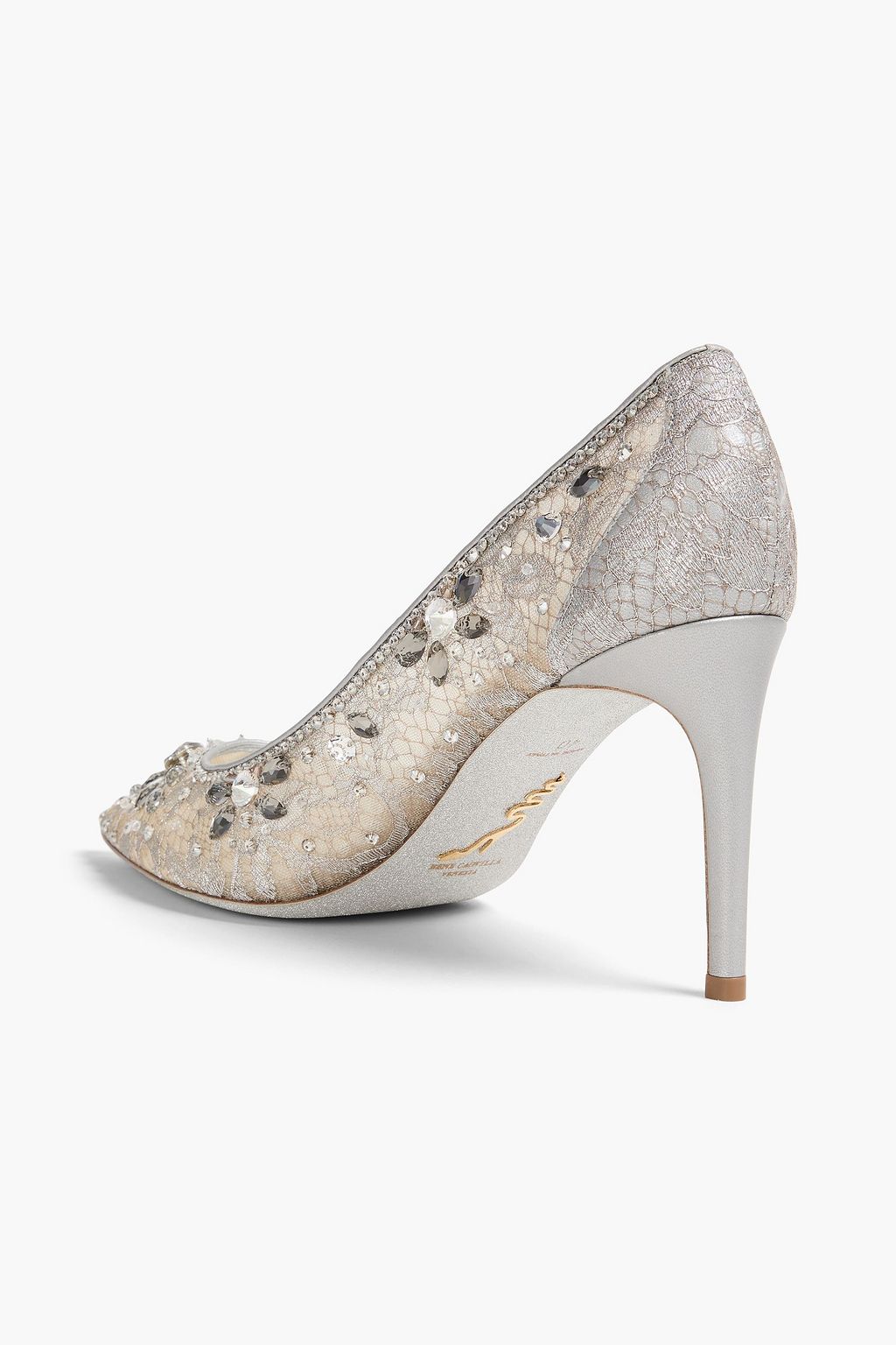 RENE' CAOVILLA Cinderella crystal-embellished metallic lace pumps