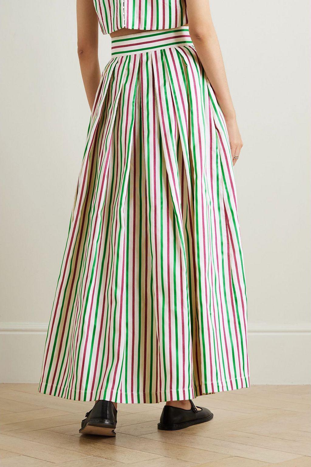 DESTREE Irving pleated striped faille maxi skirt