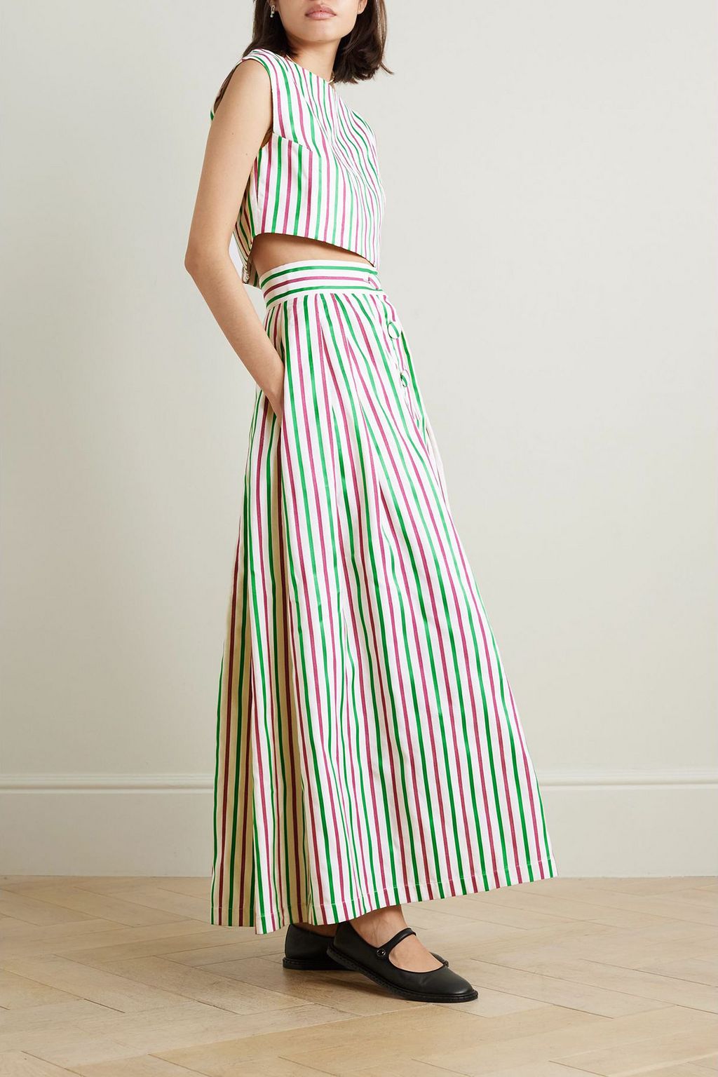 DESTREE Irving pleated striped faille maxi skirt