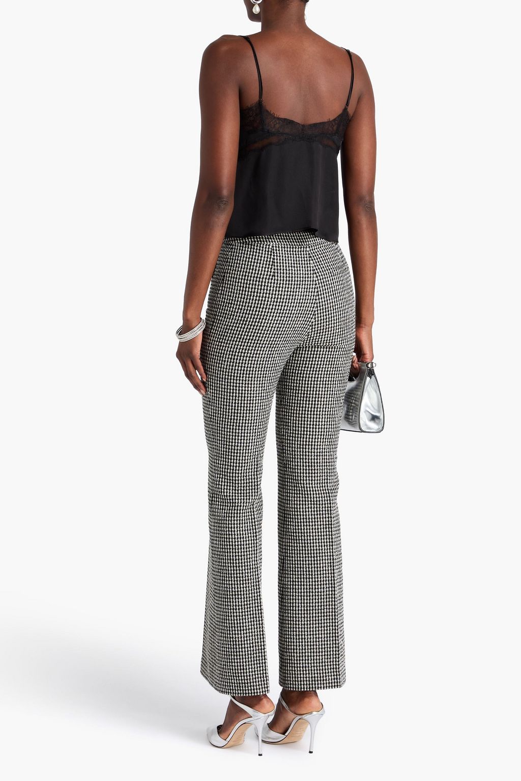 ALESSANDRA RICH Gingham wool-blend tweed bootcut pants