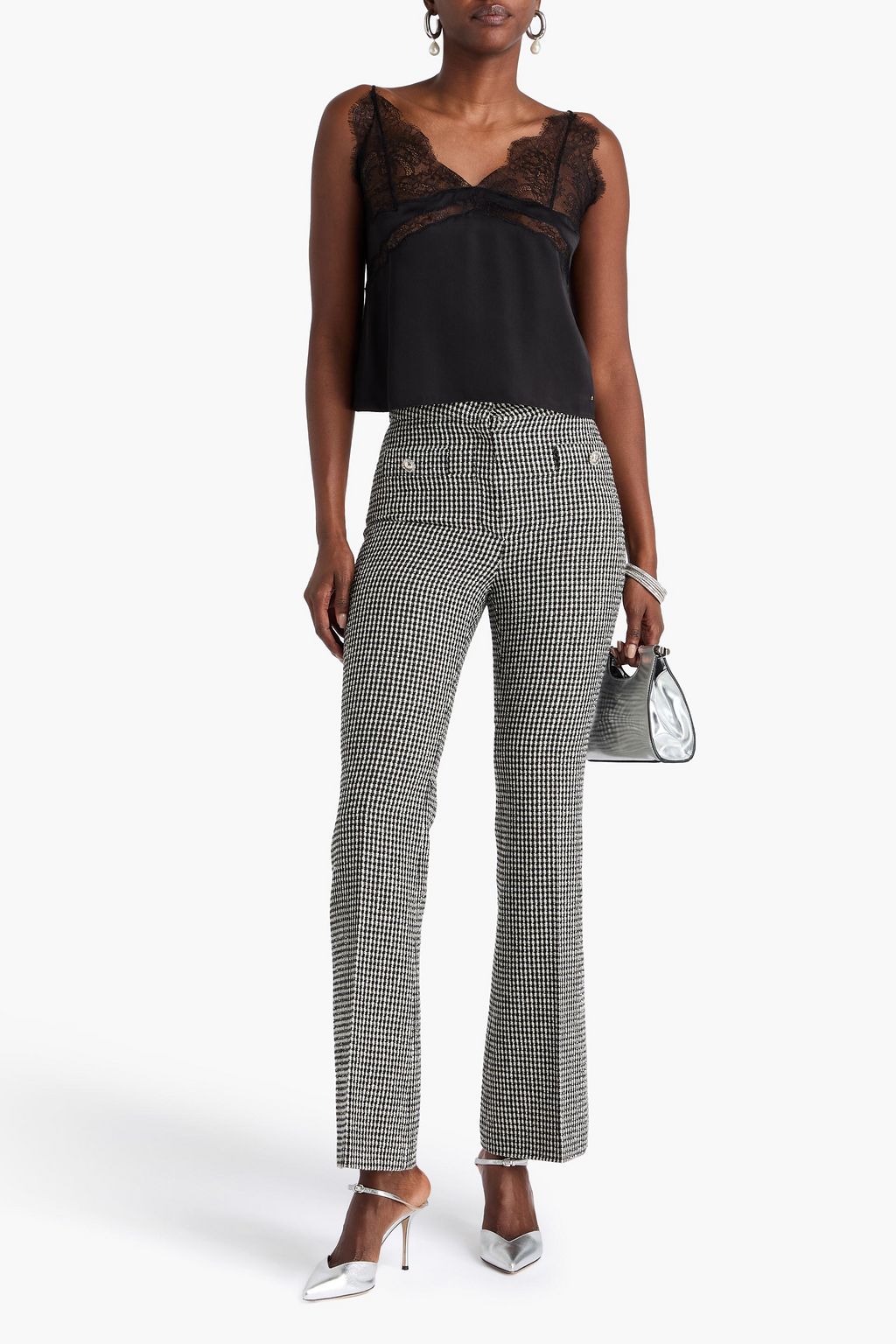 ALESSANDRA RICH Gingham wool-blend tweed bootcut pants