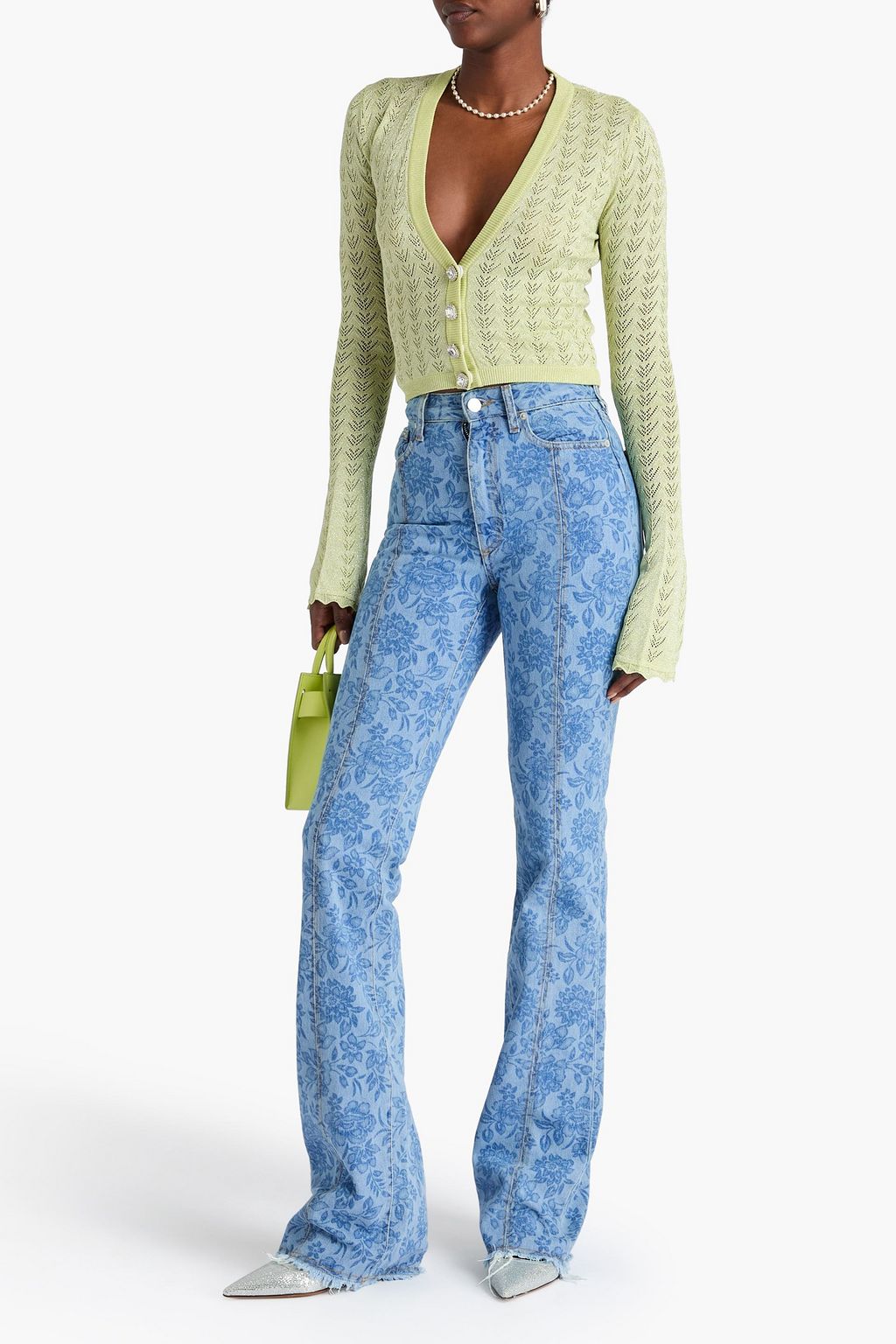 ALESSANDRA RICH Floral-print high-rise flared jeans