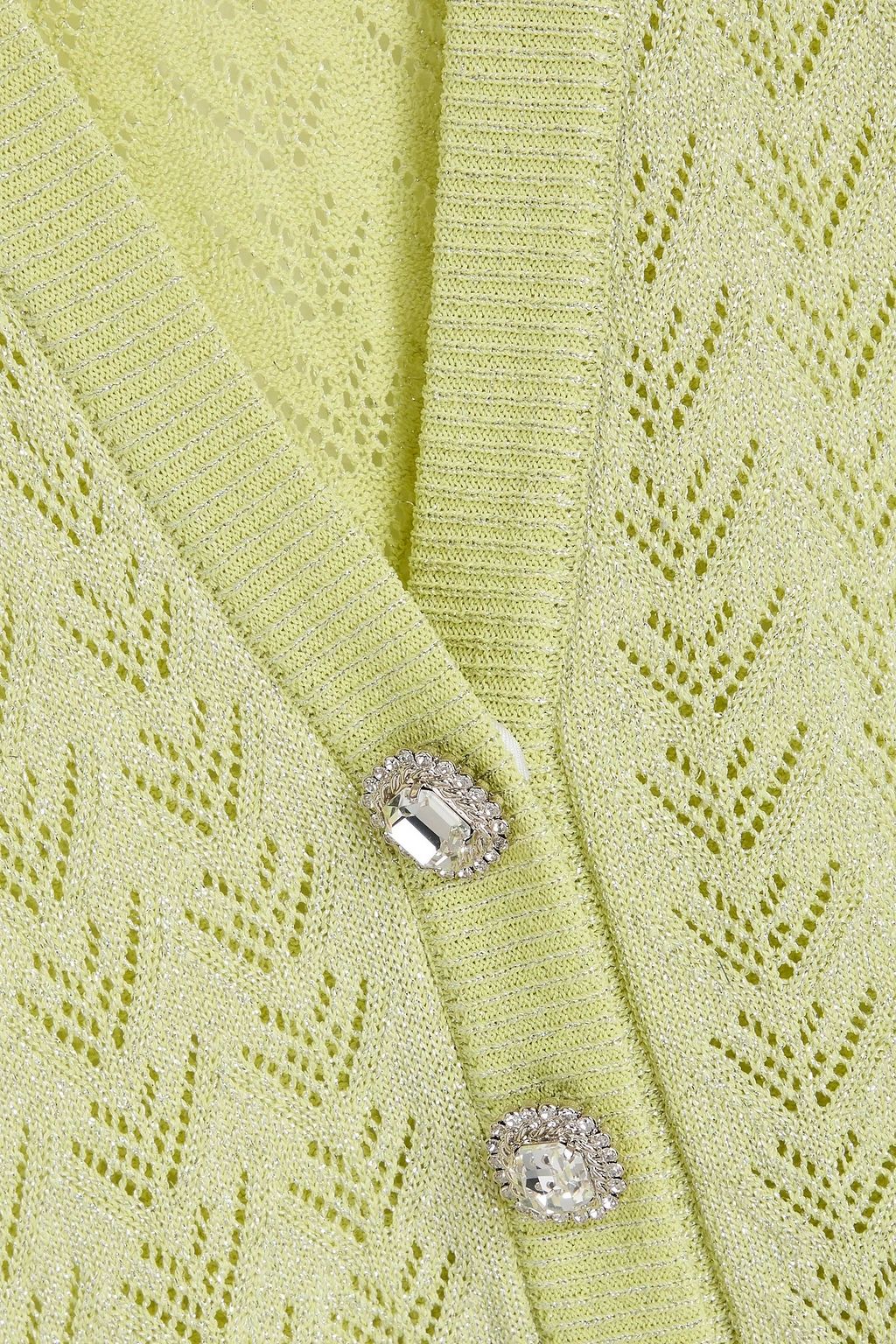 ALESSANDRA RICH Crystal-embellished metallic pointelle-knit cardigan