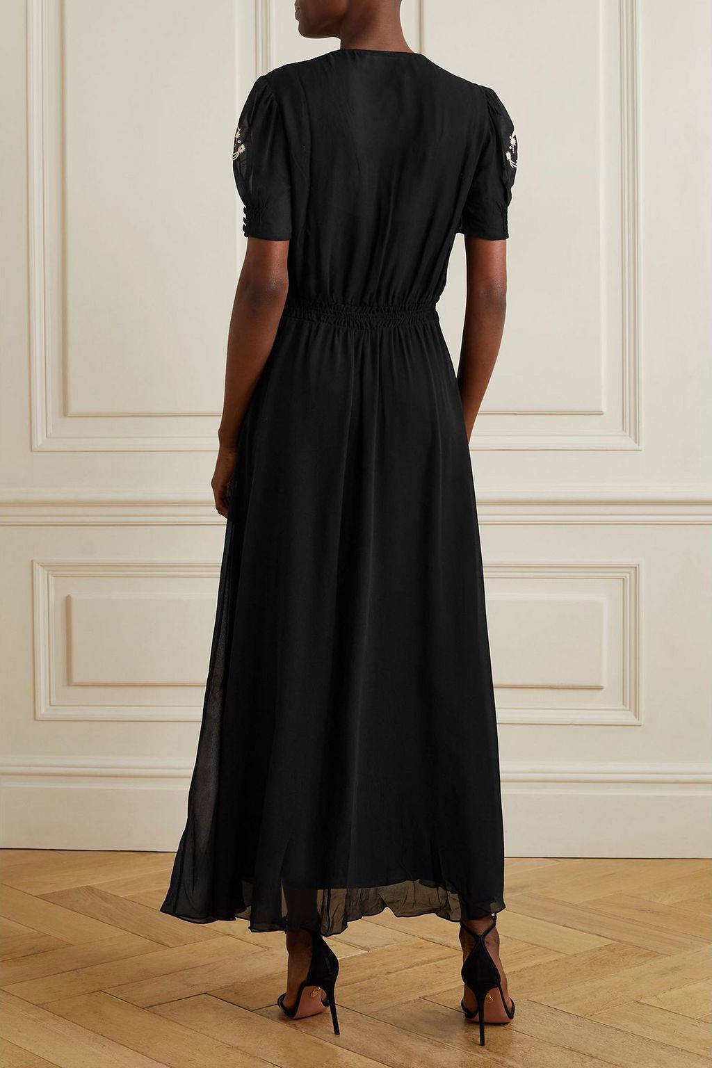 SALONI Lea layered embroidered silk midi dress