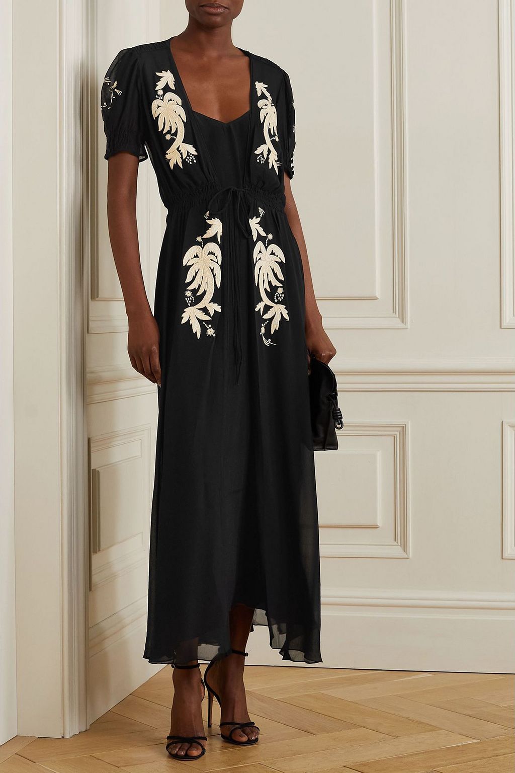 SALONI Lea layered embroidered silk midi dress