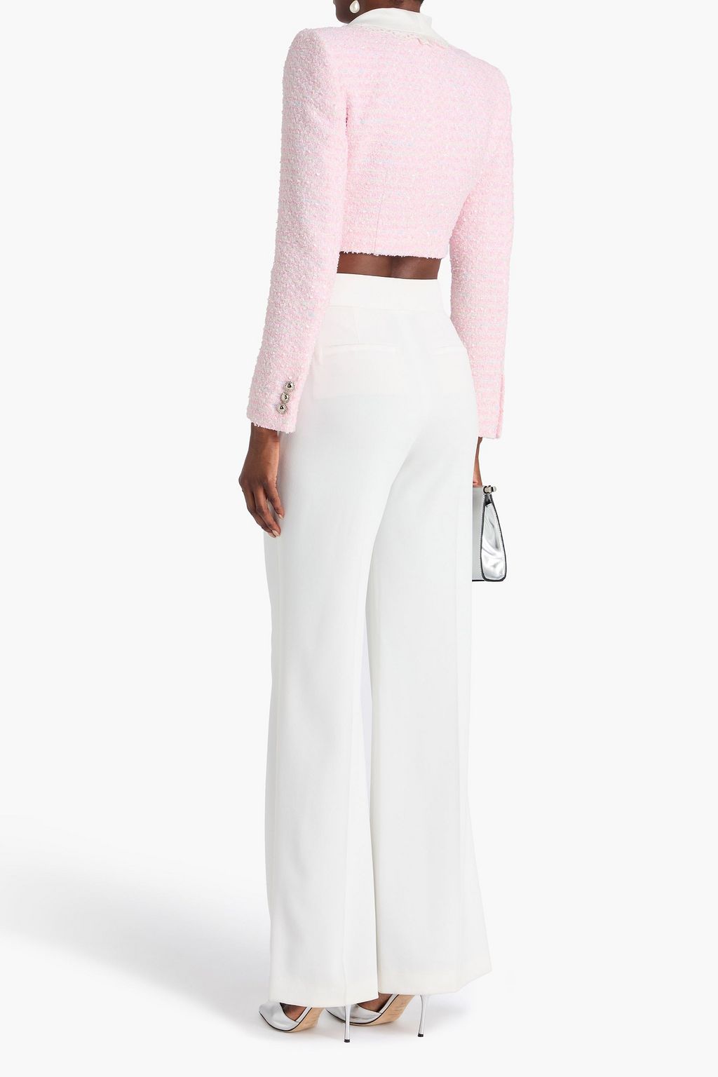 ALESSANDRA RICH Cropped double-breasted mikado-paneled tweed blazer