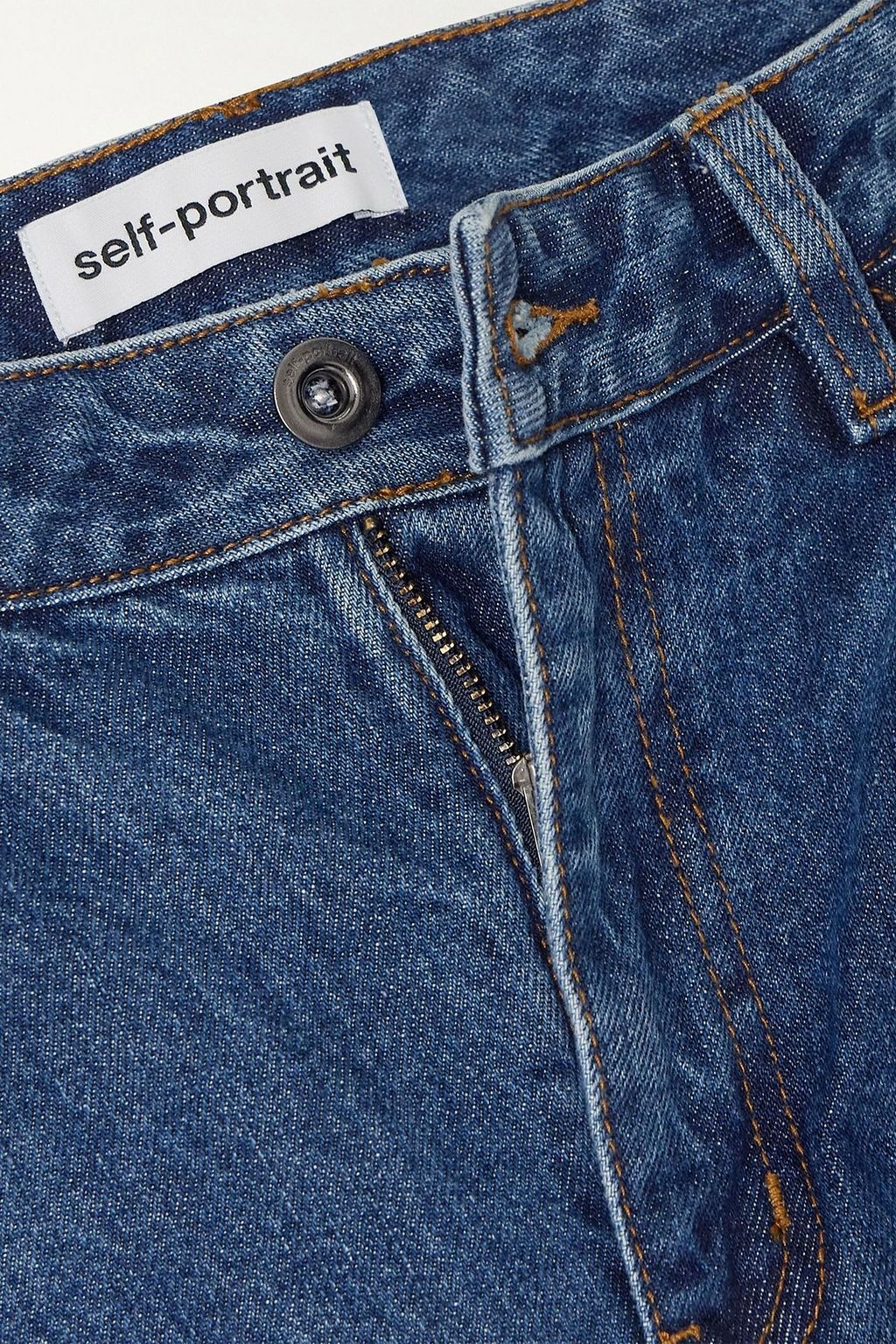 SELF-PORTRAIT بنطال جينز بخصر عالٍ وواسع الساقين بكسرات