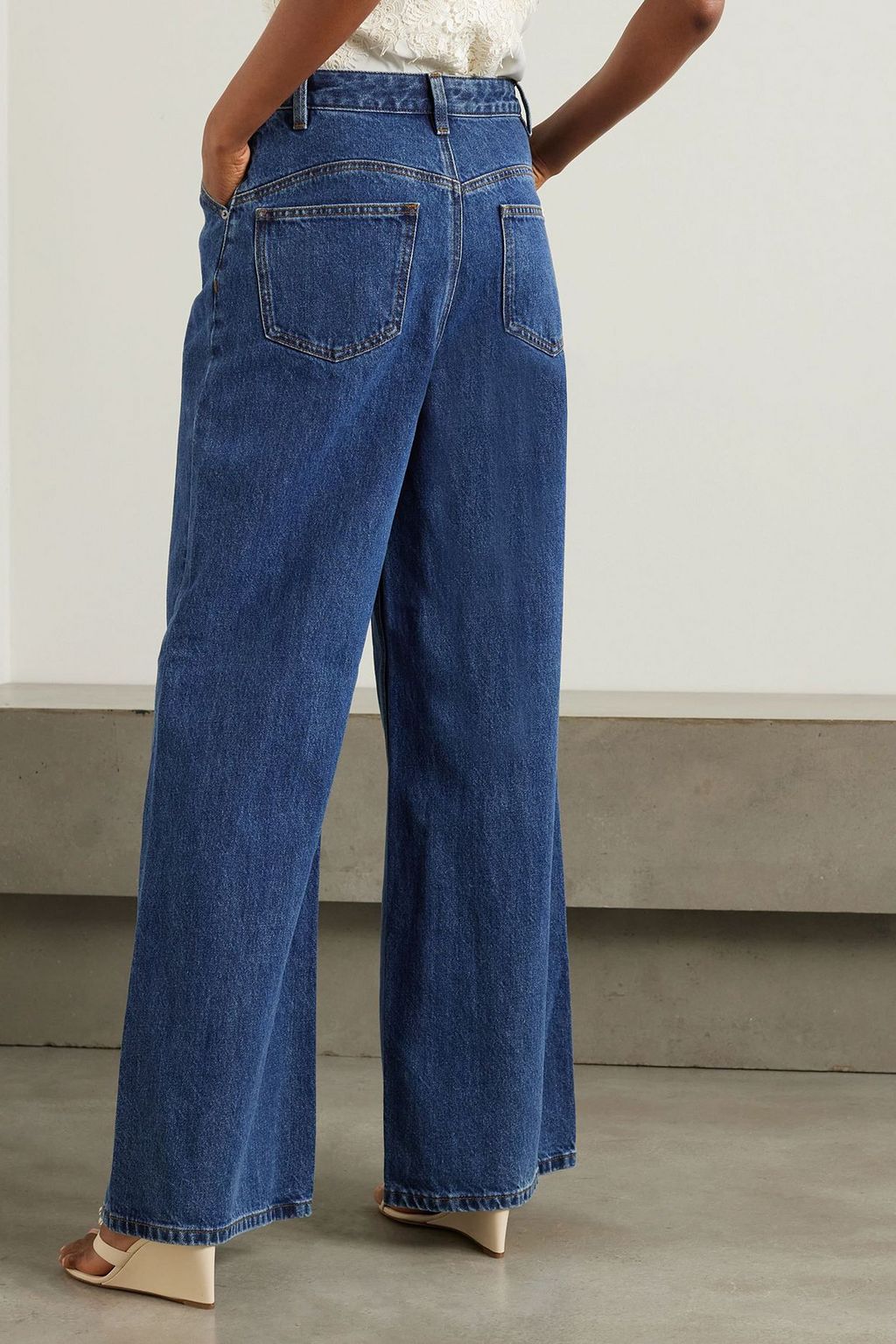 SELF-PORTRAIT بنطال جينز بخصر عالٍ وواسع الساقين بكسرات