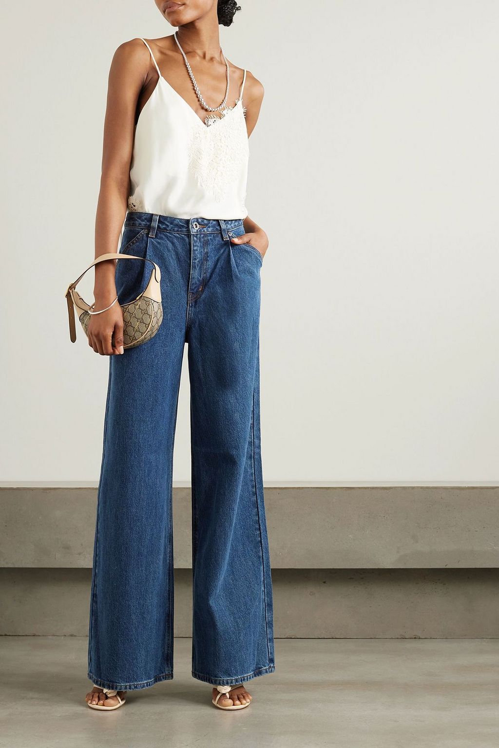 SELF-PORTRAIT بنطال جينز بخصر عالٍ وواسع الساقين بكسرات