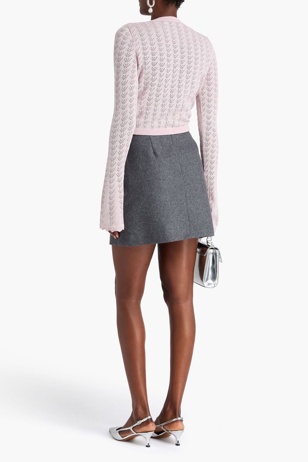 ALESSANDRA RICH Crystal-embellished metallic pointelle-knit cardigan